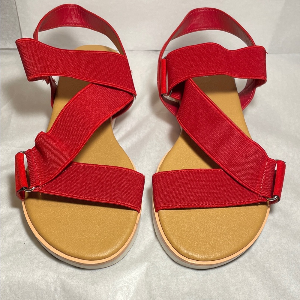 Journee Collection Red Cross-Strap Sandals